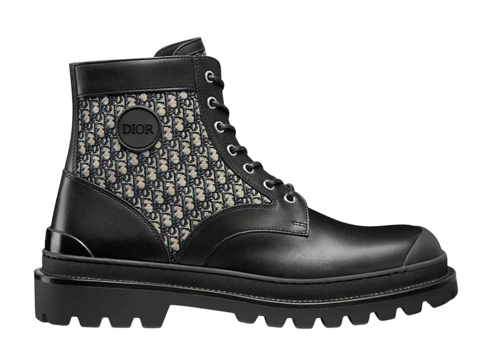 ディオール エクスプローラー ショートブーツ スムースカーフスキン ＆ ディオール オブリーク ジャカード "ベージュ/ブラック" 3BO296ZKD_H961