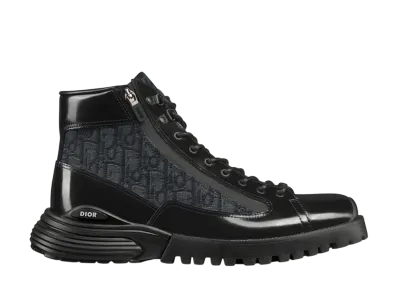 Dior Combat Ankle Boot Polished Calfskin and Dior Oblique Jacquard "Black"