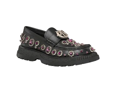 Dior Buffalo Loafer Calfskin with Purple and Silver-Tone Cabochons "Black"