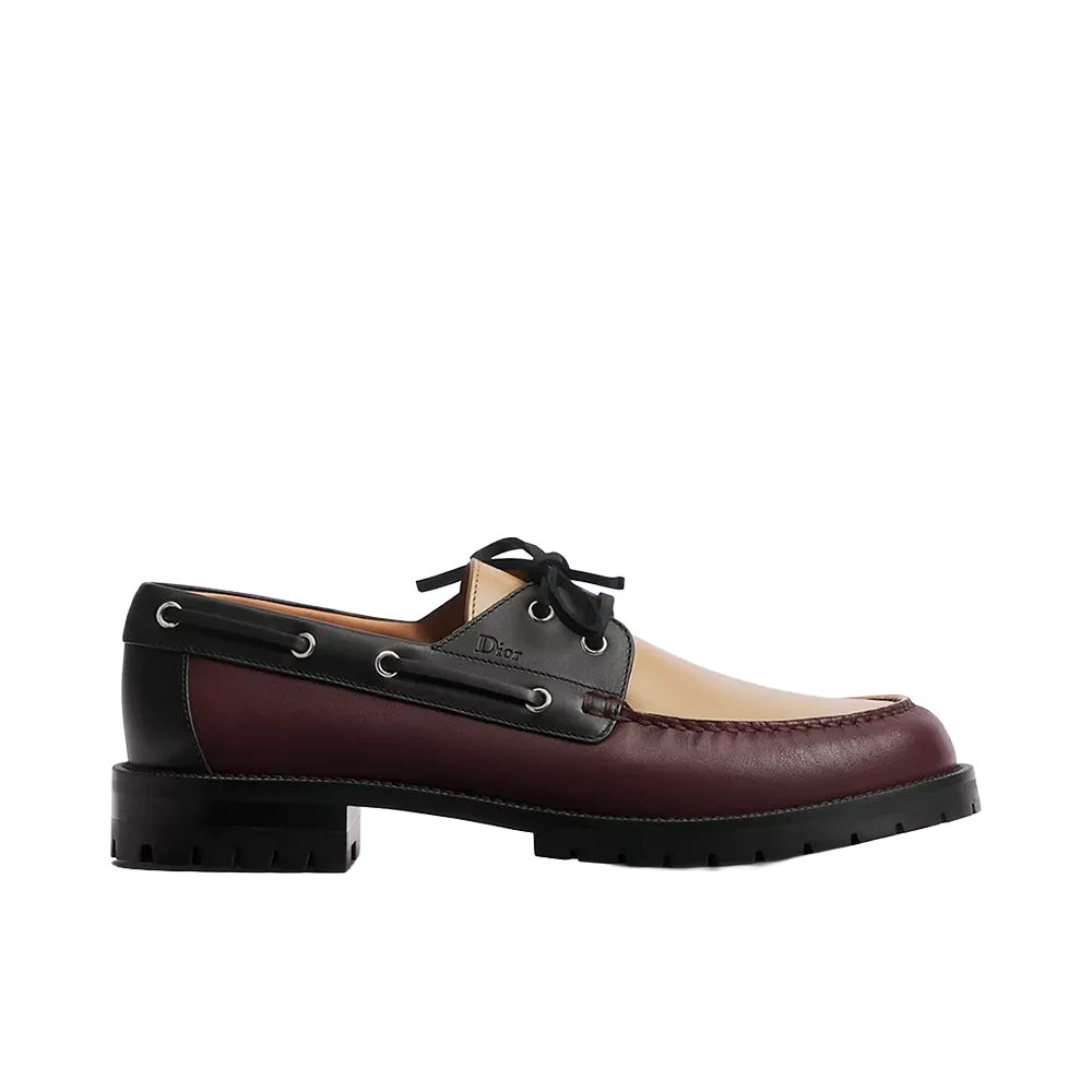 Dior Archie Lug Boat Shoe Smooth Calfskin "Burgundy Red/Beige/Black"