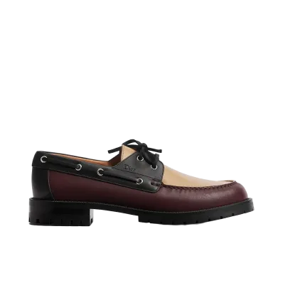Dior Archie Lug Boat Shoe Smooth Calfskin "Burgundy Red/Beige/Black"