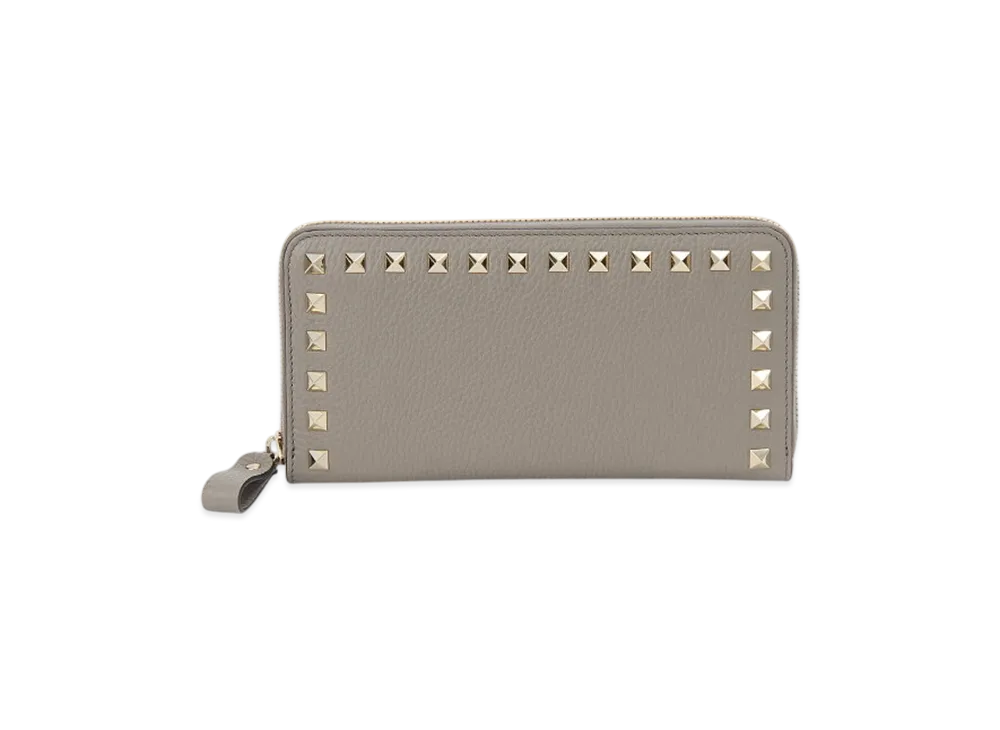 Valentino Rockstud Zip-Around Wallet "Moon Taupe"