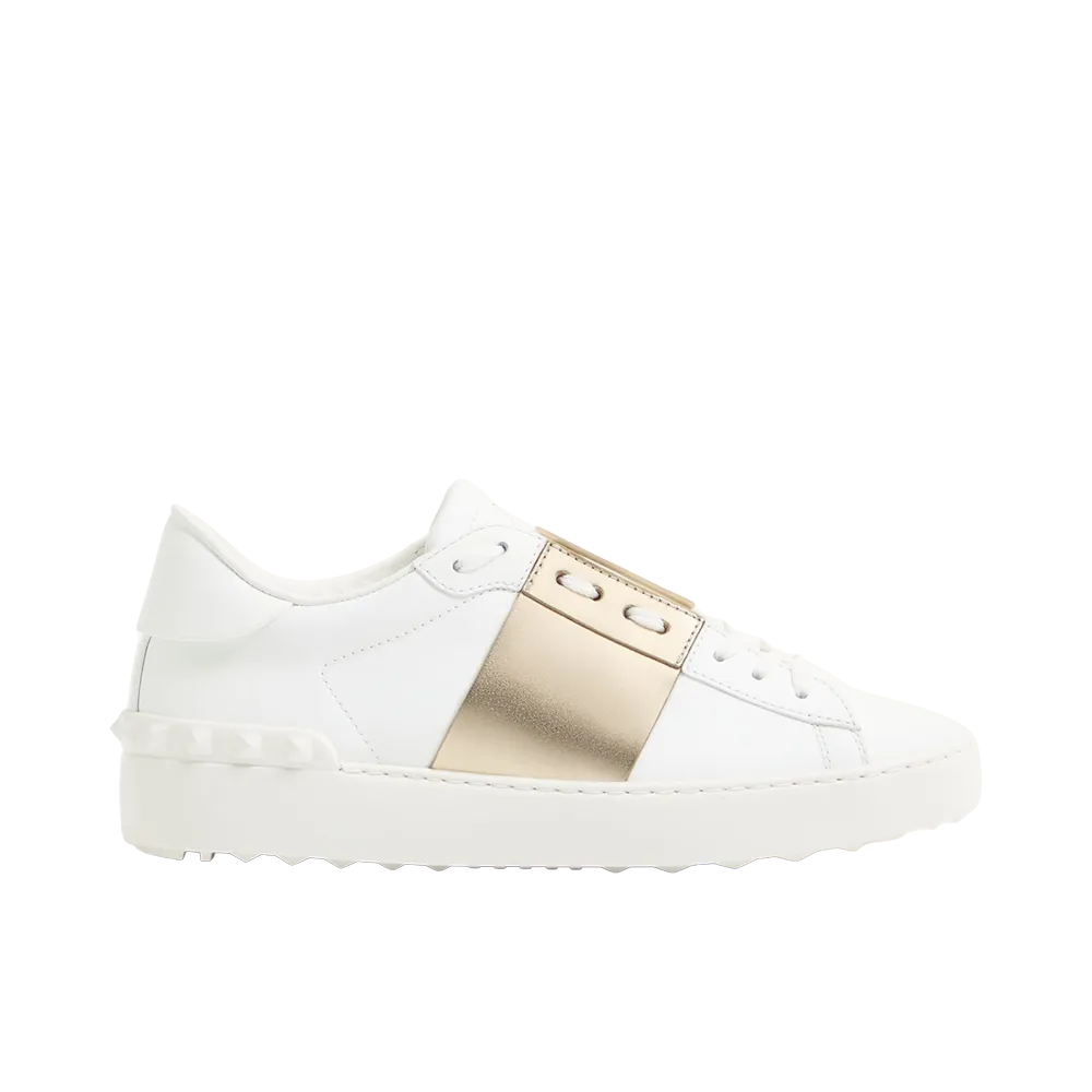 Valentino Garavani Women's Open Sneaker with Metallic Stripe "White/Platinum"