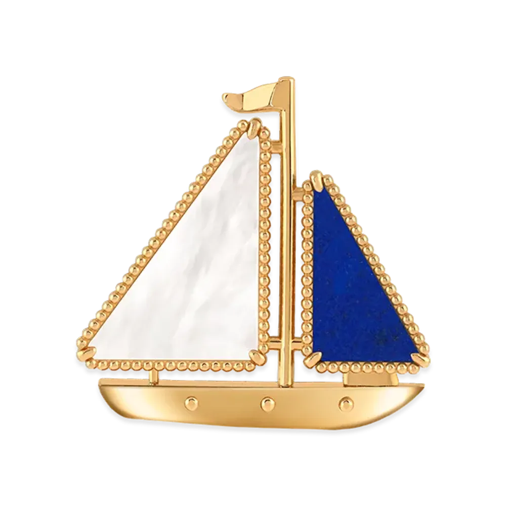 Van Cleef & Arpels Lucky Summer Boat clip "18K Yellow gold/Mother-of-pearl/Lapis lazuli"