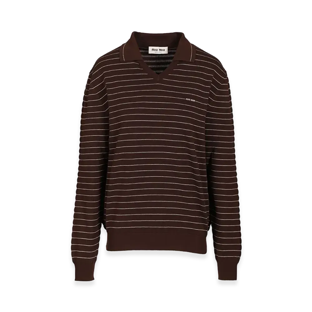 MIU MIU Women's Look 15 - Polo Cotton Stripes F18 Knit "Brown"