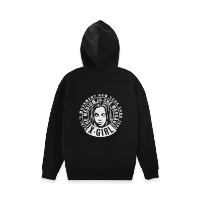 X-Girl Circle Message And Face Zip Up Sweat Hoodie "Black"