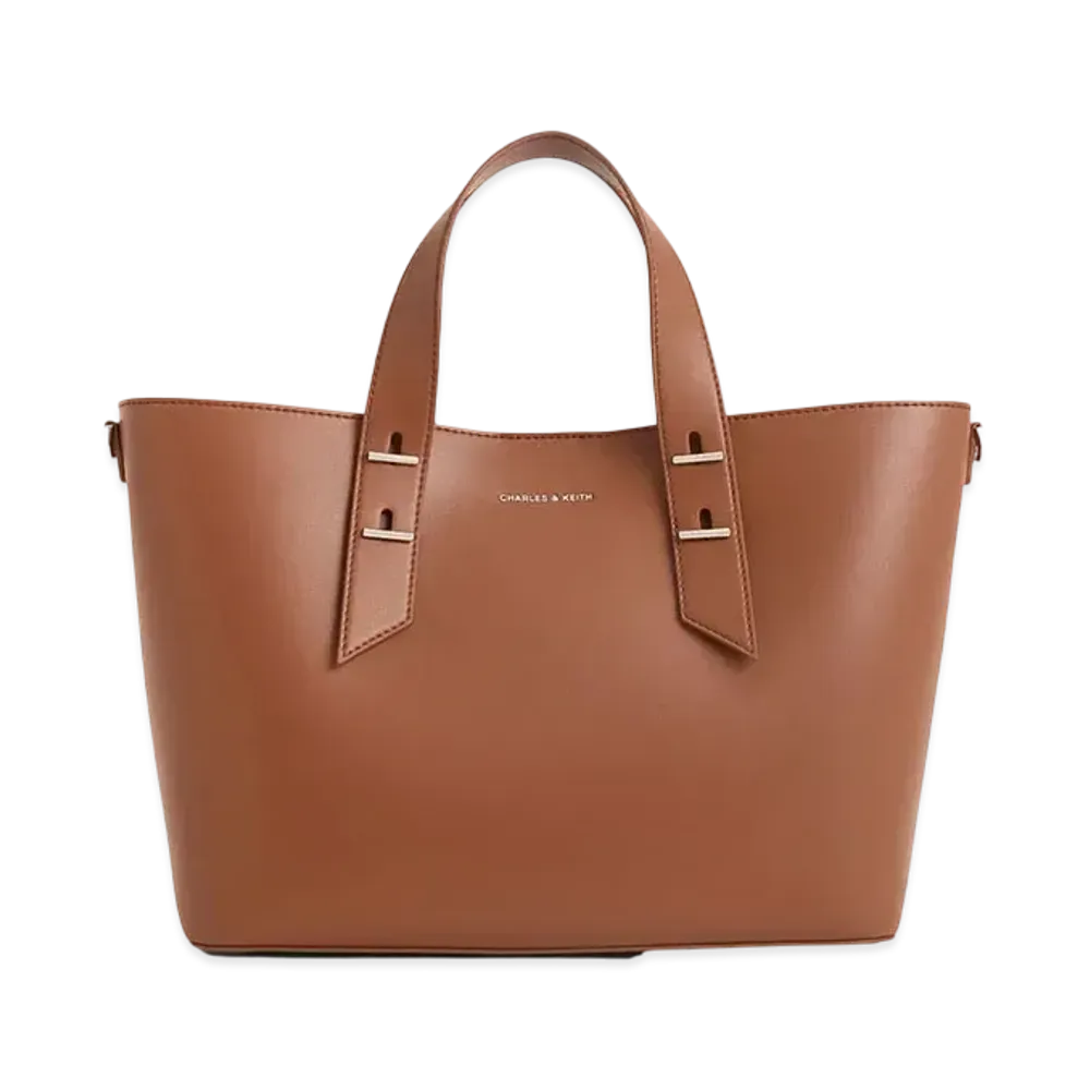 CHARLES & KEITH Metallic Accent Double Handle Bag "Chocolate"