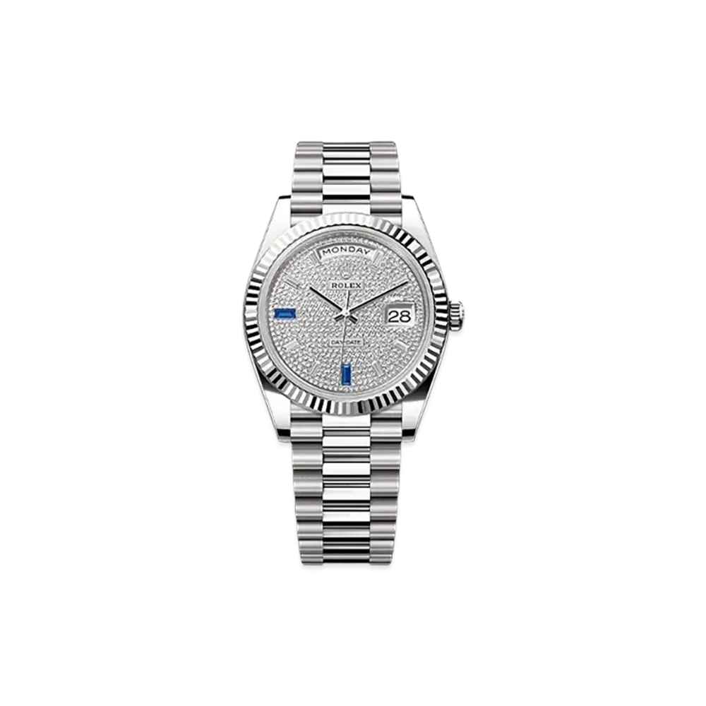 ROLEX Day-Date 40mm White Gold 228239 "Pave diamonds/Sapphire"