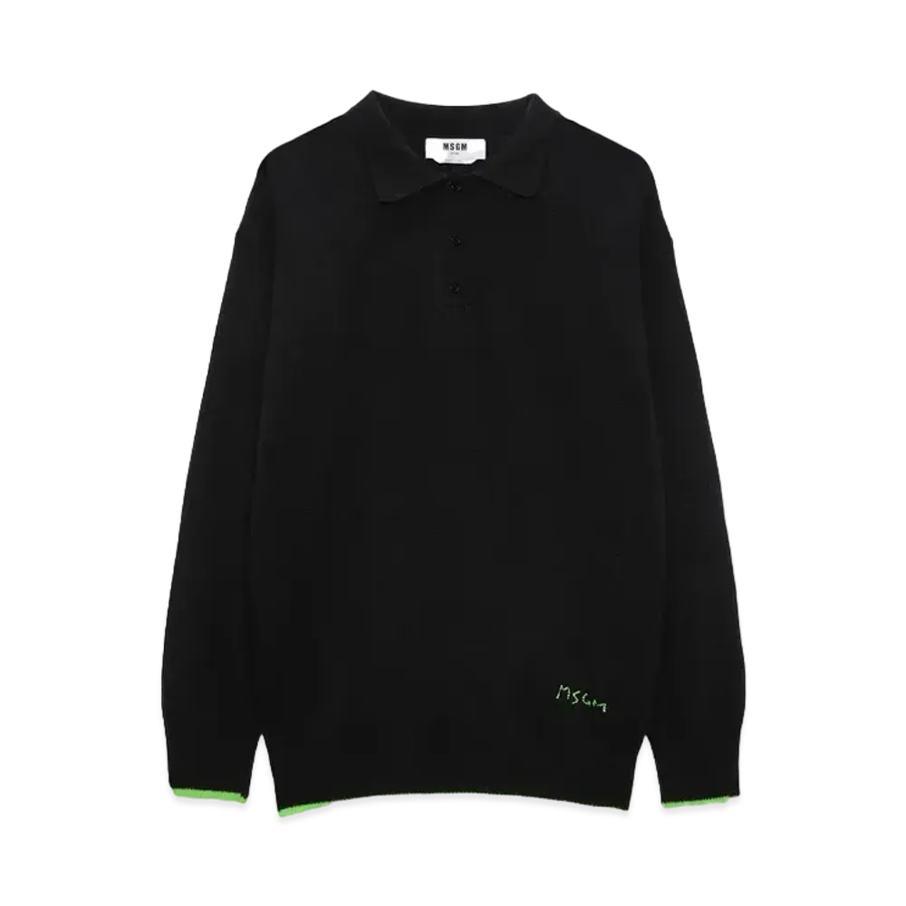 MSGM Polo-Neck Jumper In Virgin Wool "Black"