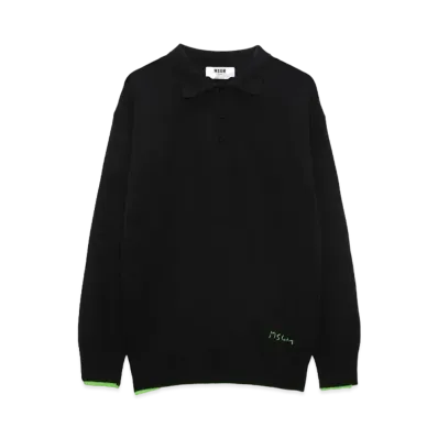 MSGM Polo-Neck Jumper In Virgin Wool "Black"