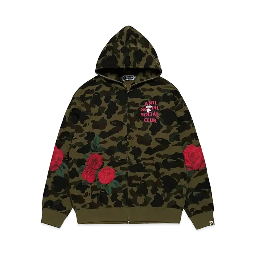 A BATHING APE x ANTI SOCIAL SOCIAL CLUB Assc Full Zip Hoodie "Green"