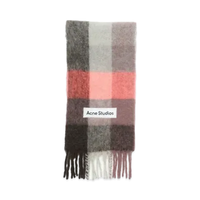 Acne Studios Mohair Check Scarf "Mauve/Bright Pink/Anthracite"