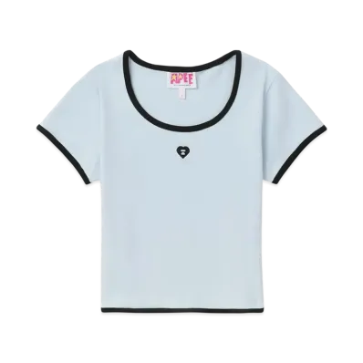A BATHING APE Embroidery Crop Tee "Sax"
