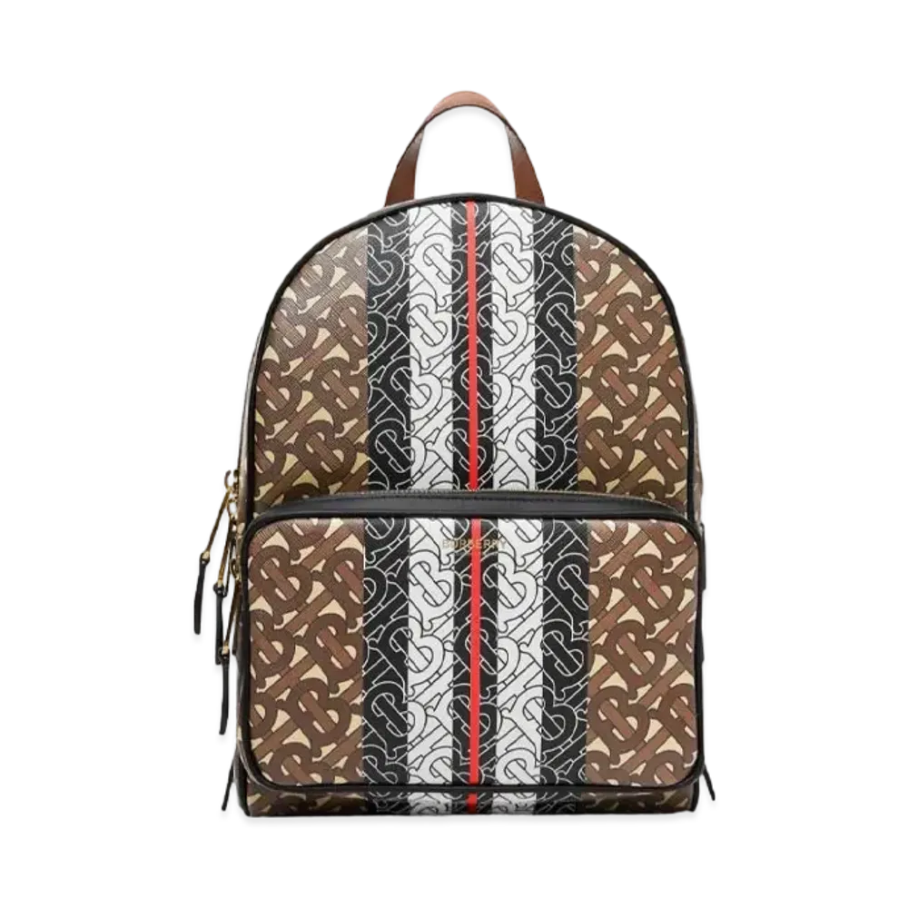 Burberry Monogram Stripe Print E Canvas Backpack "Bridle Brown"