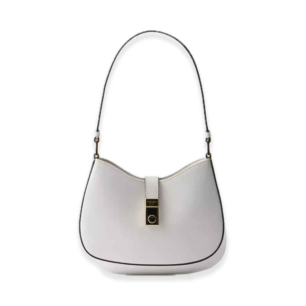 PRADA Cleo Brushed Leather Shoulder Bag with Clasp "White"