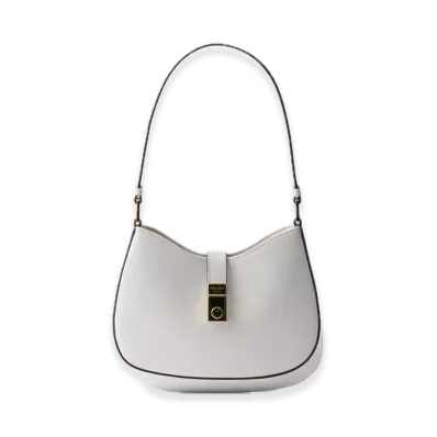 PRADA Cleo Brushed Leather Shoulder Bag with Clasp "White"