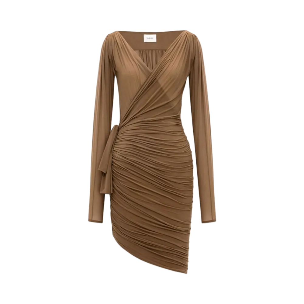Saint Laurent Women's Wrap Dress in Stretch Jersey "Dark Beige"