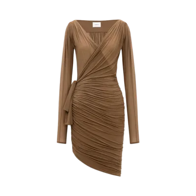 Saint Laurent Women's Wrap Dress in Stretch Jersey "Dark Beige"