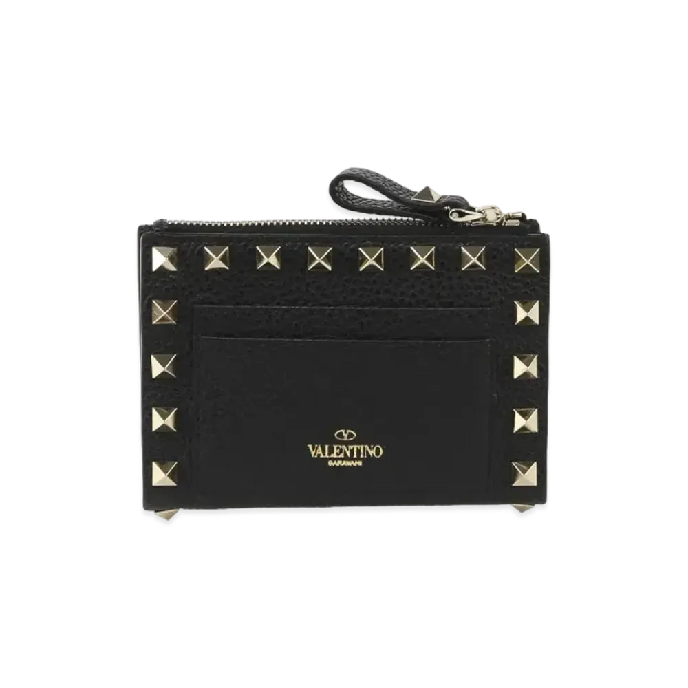 Valentino Rockstud Grainy Calfskin Keychain "Black"