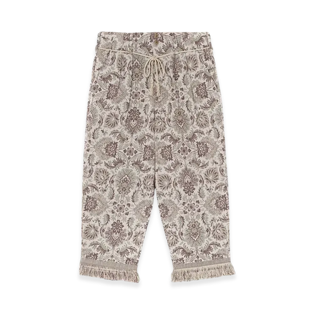 S'YTE Gobelin-Style Jacquard 2-Tuck Tapered Pants With Fringe Hem Design "Beige"