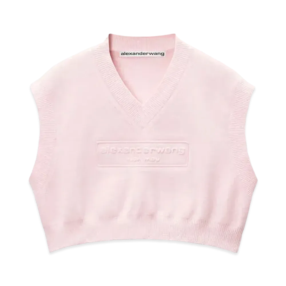 Alexander Wang Emboss Logo Rib Chenille Cropped Vest "Ballerina Pink"
