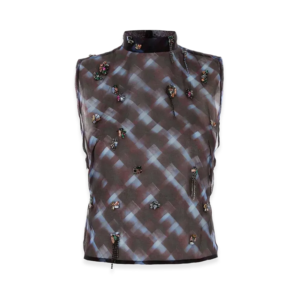 DRIES VAN NOTEN Women's Printed Silk Carmasa Top "Bordeaux"