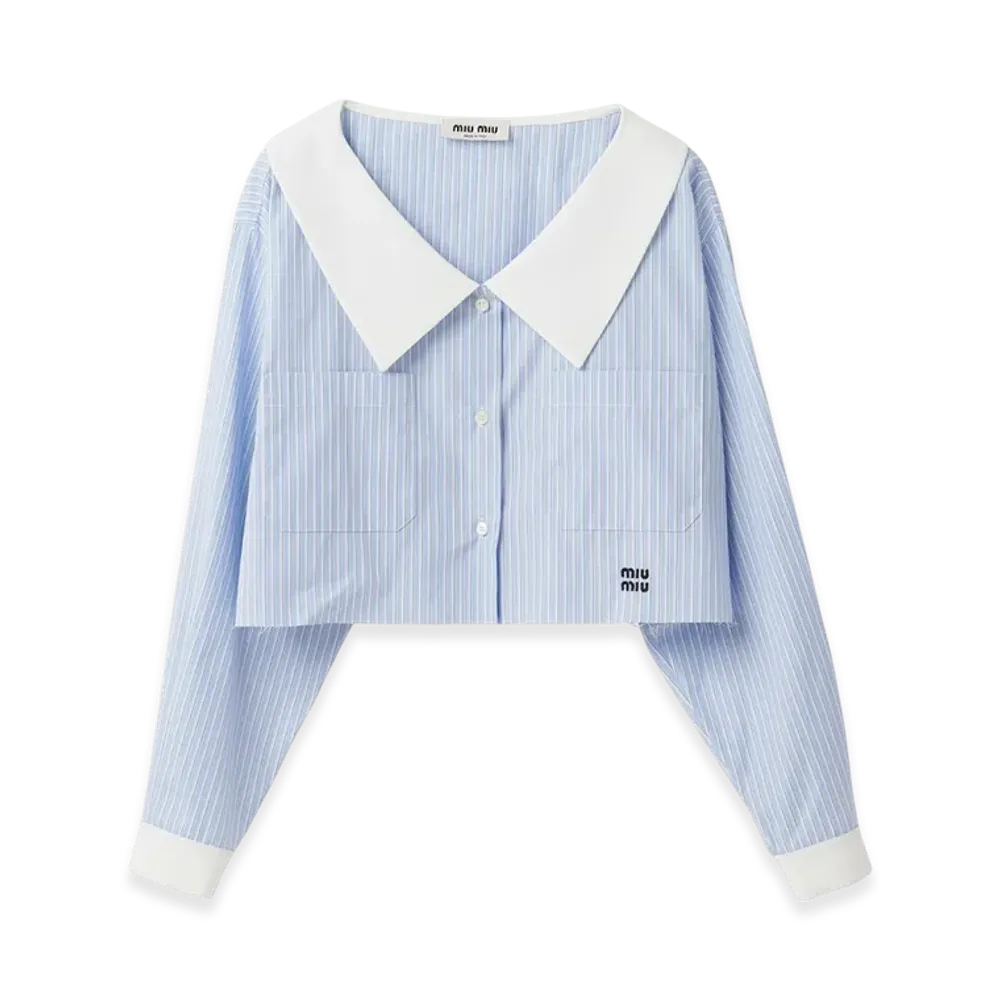 MIU MIU Women's Striped Poplin Shirt "Light Blue"