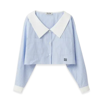 MIU MIU Women's Striped Poplin Shirt "Light Blue"