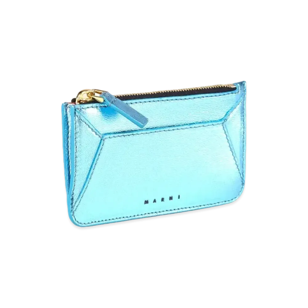 Marni Pale Blue Metallic Nappa Leather Card Case "Arctic"