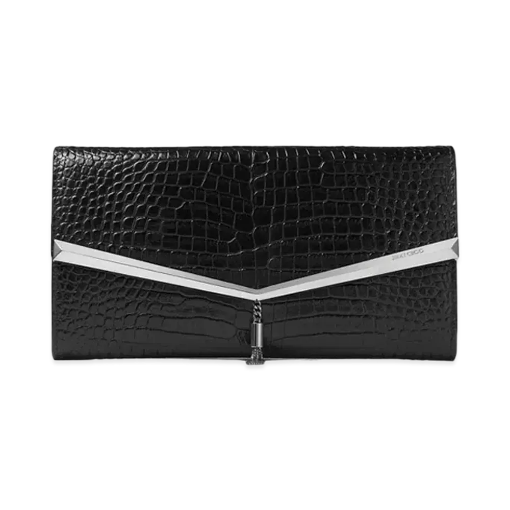 Jimmy Choo Elish Shiny Croc-Embossed Leather Mini Bag "Black"