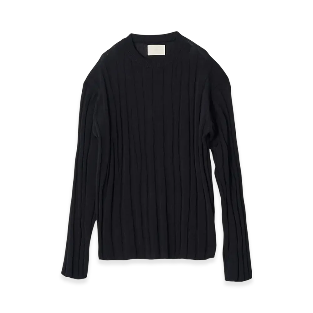 YOKE Linen Like Cotton Roundum Rib Crewneck Sweater "Black"