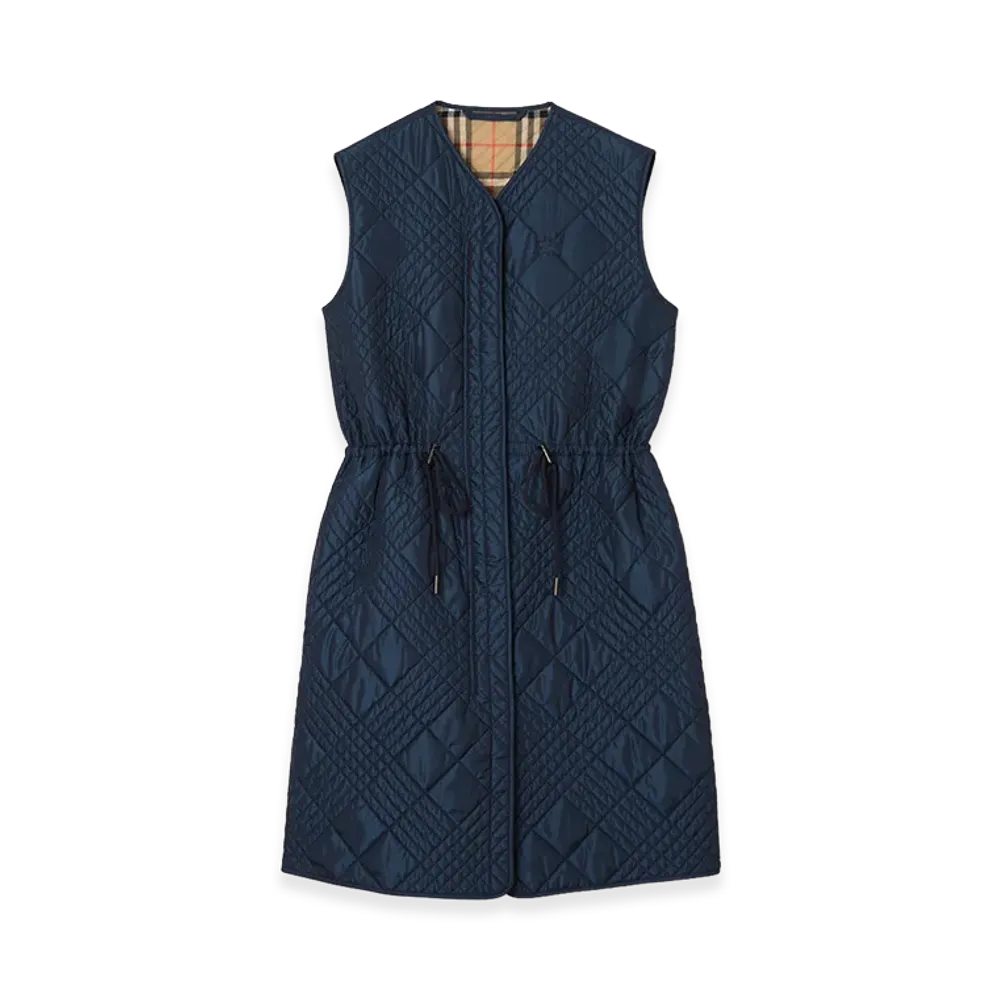 Burberry Women's Micro Check Stitch Nylon Blend Gilet "Silhouette Blue"