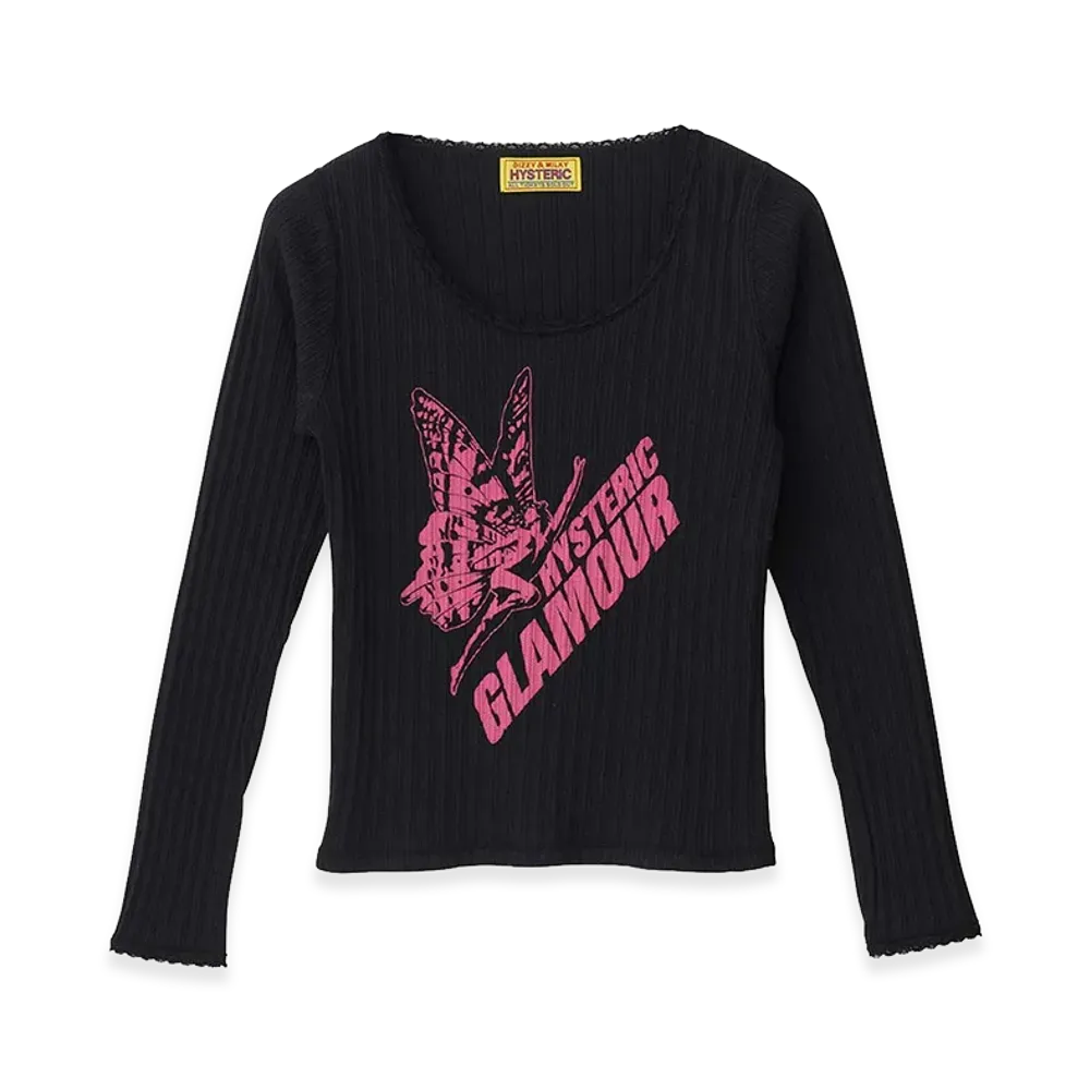 HYSTERIC GLAMOUR Women's BUTTERFLY GIRL Baby T-Shirt "Black"