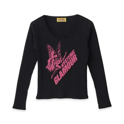 HYSTERIC GLAMOUR Women's BUTTERFLY GIRL Baby T-Shirt "Black"