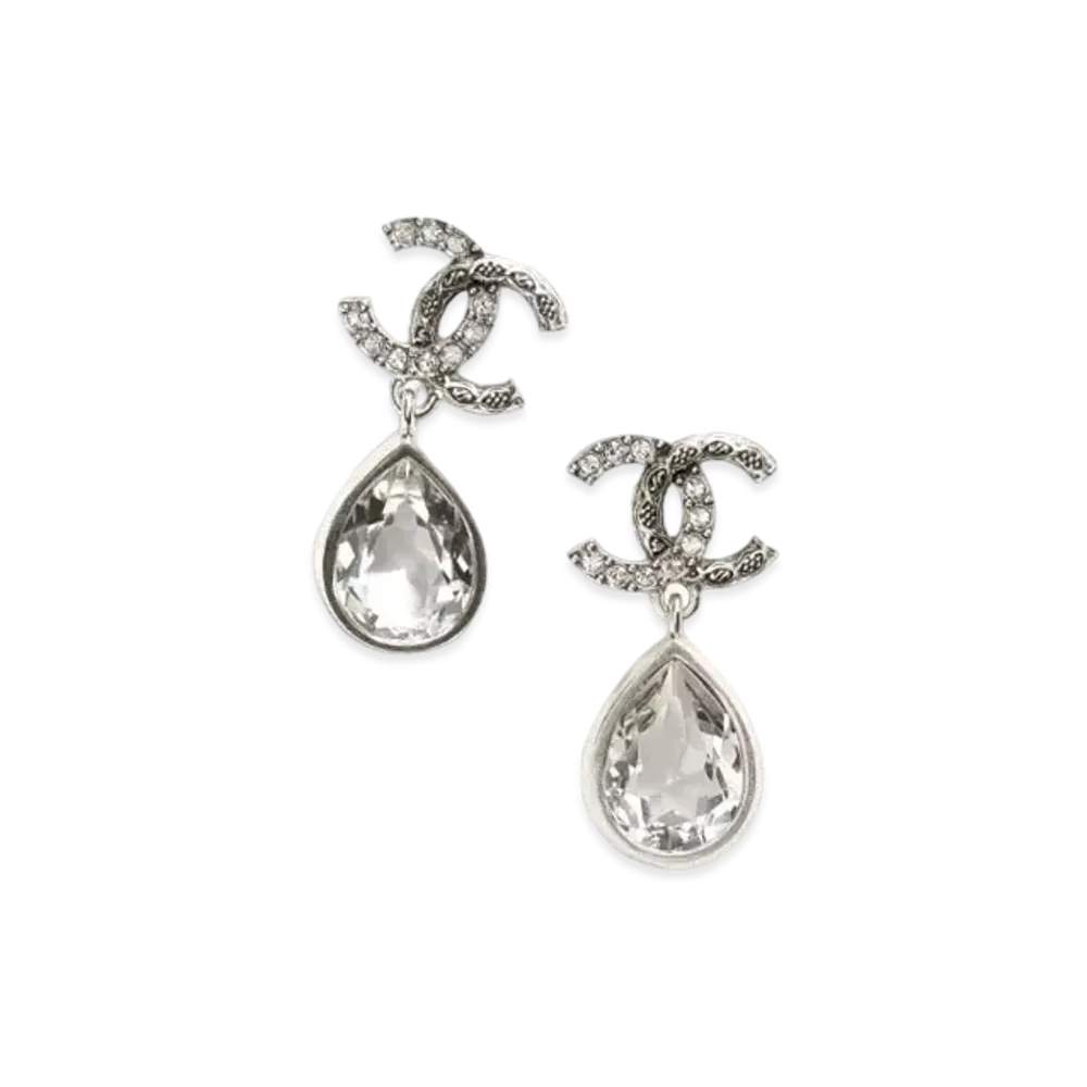 CHANEL Pendant Earrings Metal & Diamantes "Silver/Crystal"