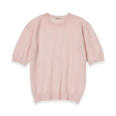 AURALEE Kid Mohair Sheer Knit T-Shirt "Light Pink"