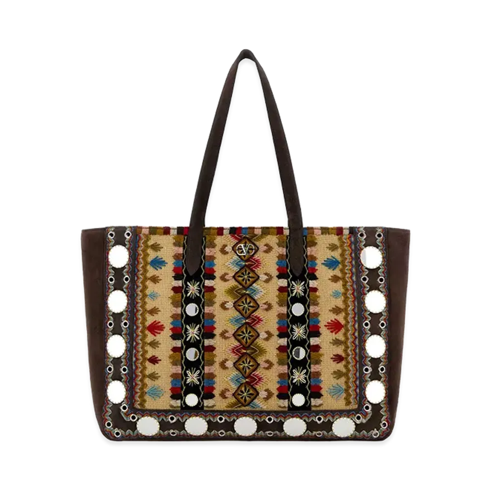 Valentino Fabric And Suede Large Nellcote Shopping Bag "Multicolor"