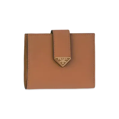 PRADA Small Saffiano And Smooth Leather Wallet "Cognac"