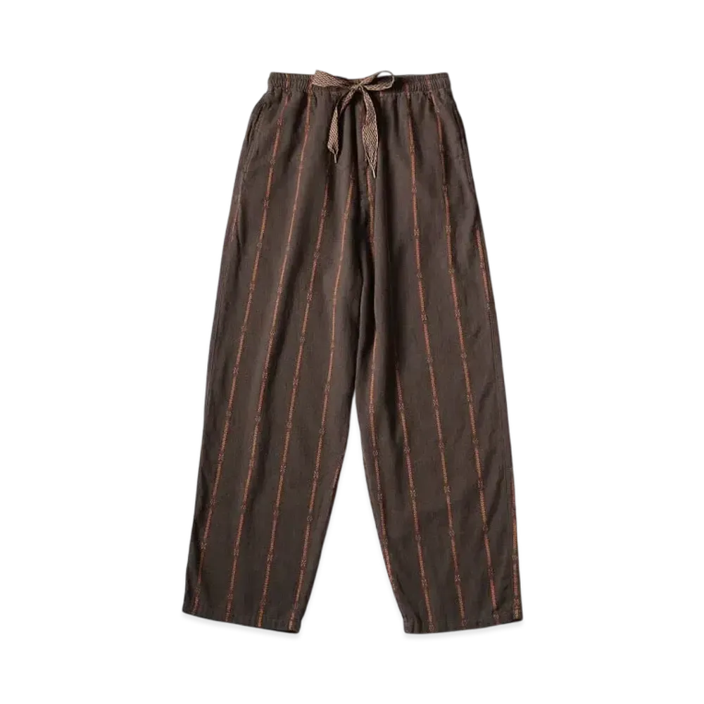 KAPITAL Cotton Linen Sham Stripes Easy Pants "Dark Brown"