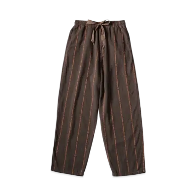 KAPITAL Cotton Linen Sham Stripes Easy Pants "Dark Brown"