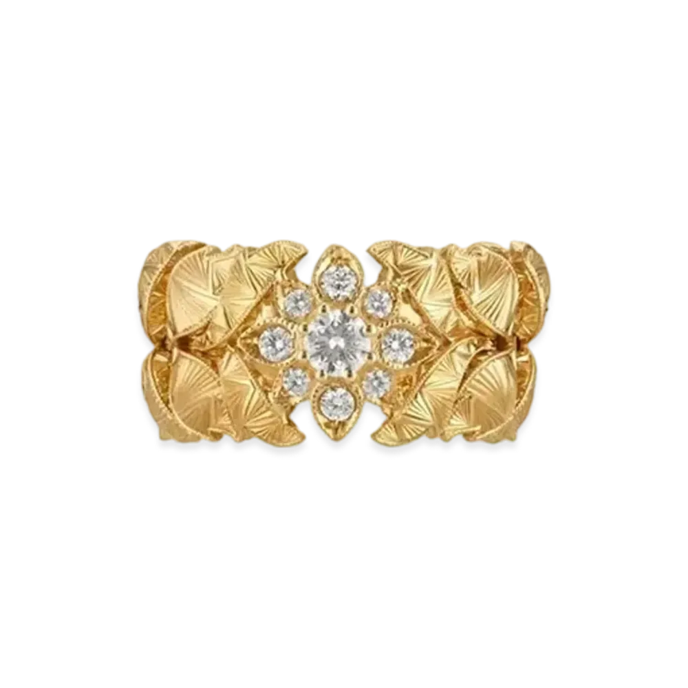 GUCCI Flora 18K Wide Diamond Ring "Gold"