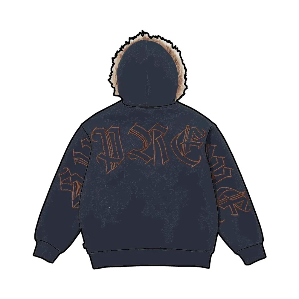 Supreme Faux Fur Zip Up Hooded Sweatshirt "Navy"