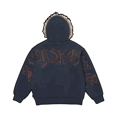 Supreme Faux Fur Zip Up Hooded Sweatshirt "Navy"