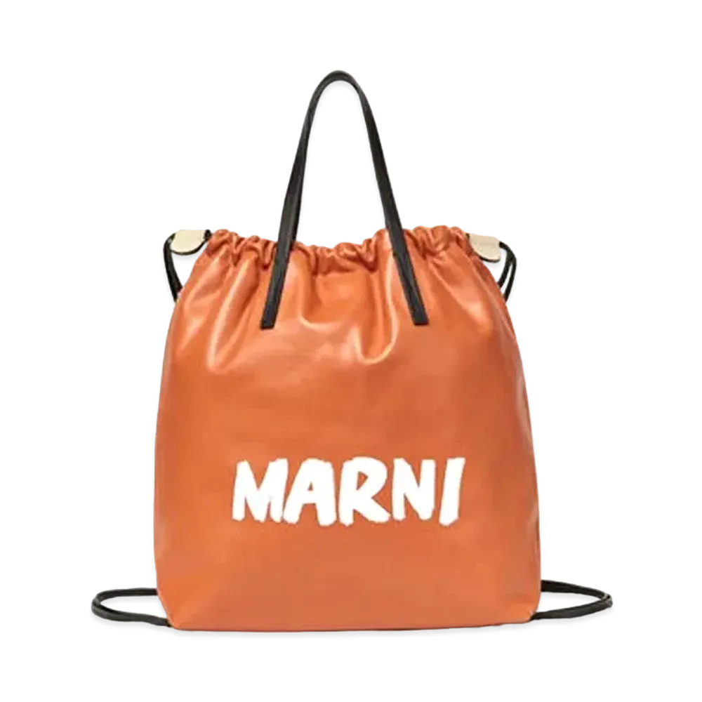 Marni Gusset Backpack Bag in Smooth Leather "Orange/Beige"