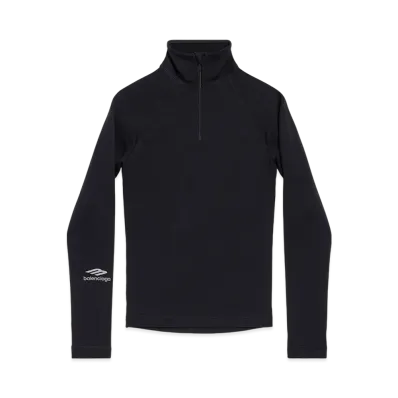 BALENCIAGA Women's 3B Sports Icon Half Zip Fitted Top In Thermal Stretch Jersey "Black"