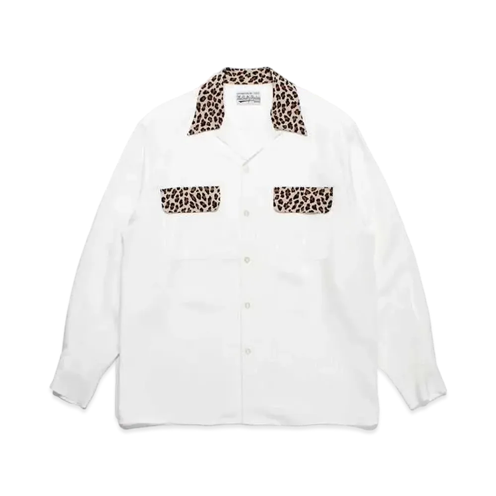 WACKO MARIA Two Tone 50's Open Collar Shirt "White"