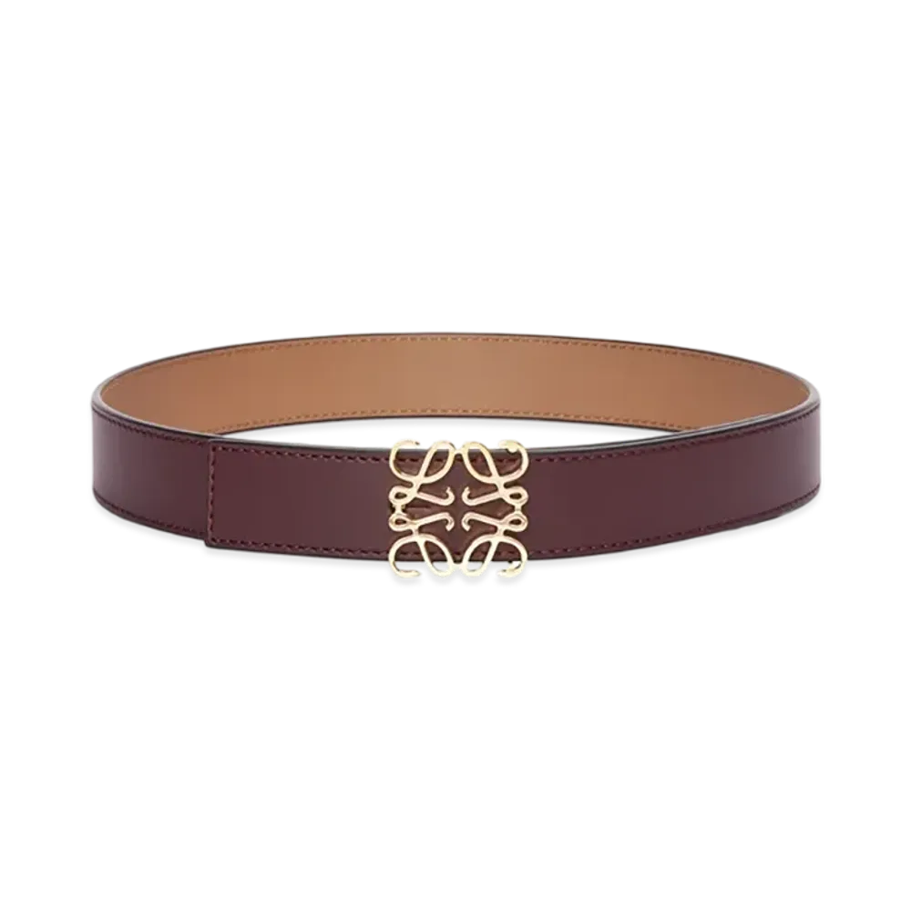 LOEWE Reversible Anagram Belt "Burgundy/Gold"