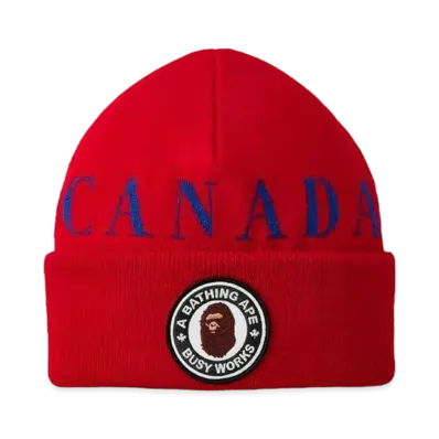 A BATHING APE CANADA GOOSE KNIT CAP FOR BAPE® x CONCEPTS "Red"