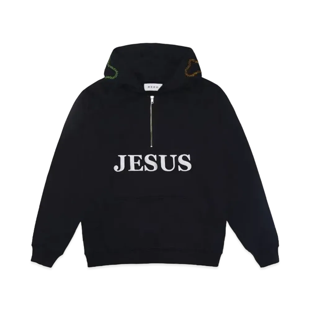 MAYO JESUS Embroidery Half zip Hoodie "BLACK"