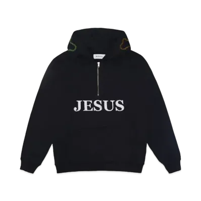 MAYO JESUS Embroidery Half zip Hoodie "BLACK"